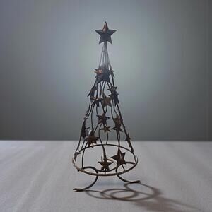 Metal Christmas Tree with Stars Tealight Candle Holder 13.5 Tall